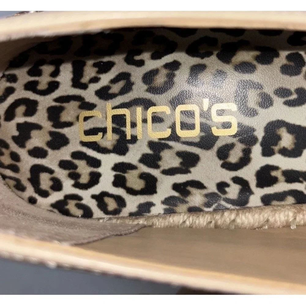 Chico's Giada Deco Womens 10M Espadrille Flats Nude Crochet Slip On Coastal Chic